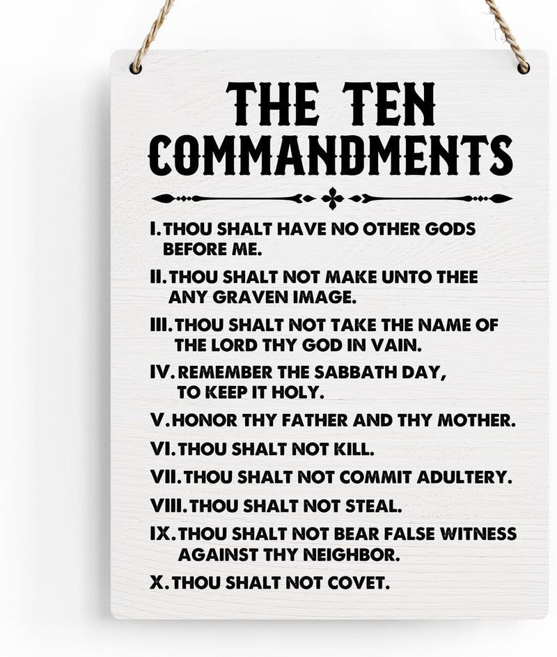 BELLOWDEER Inspirational Signs Gift 10 Commandments Wall Art Christian Bible Verse Wall Art Religious Home Wall Decor 8x10 Inches Scripture Wooden Hanging Sign for Living Room Bedroom Office - Image 1